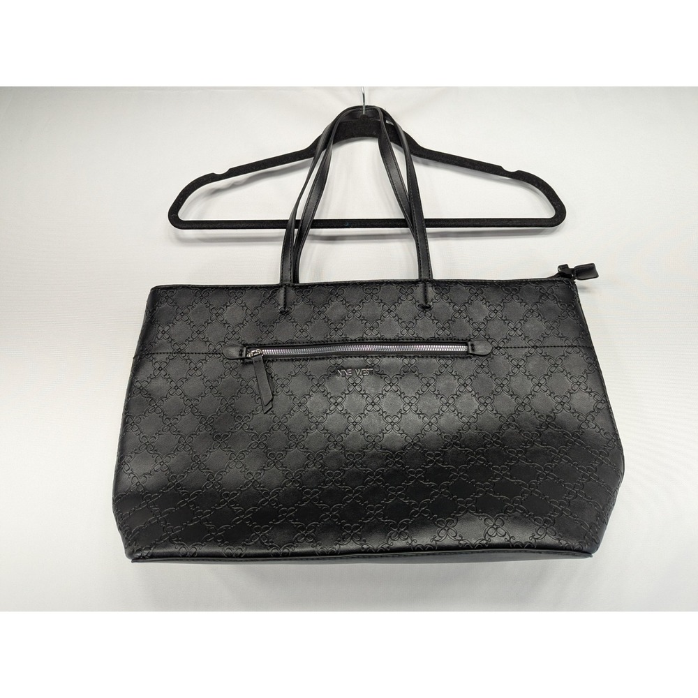 Nine West Black Embossed Monogram Tote‎ Purse Bag